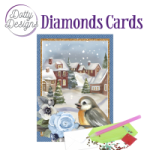 Dotty Designs Diamond Cards - Birds in a snowy christmas village1160
